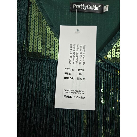 PrettyGuide Green Sequin Fringe Dress Size 10 100% Polyester Party Glam Flapper - Picture 3 of 5